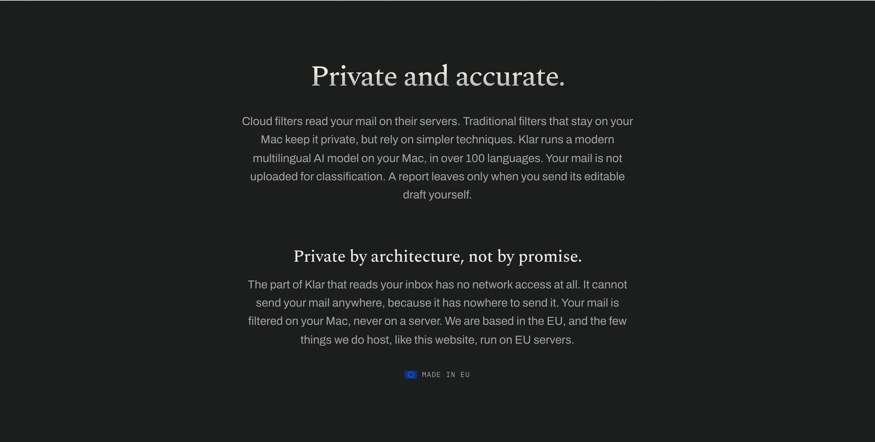 Klar refuses to trade accuracy for privacy