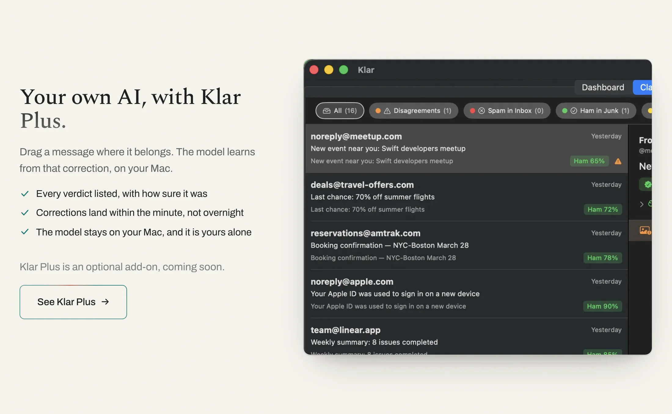 The Klar Plus classifications view